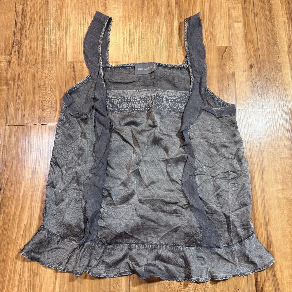 Zadig & Voltaire Tendré Sleeveless Ruffled Denim Print Light Summer Tank Top L